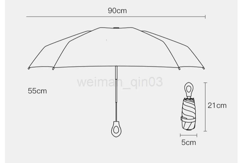 Mini Folding 5-Fold Compact Umbrella with Carabiner Ring Portable Anti UPF 50 UV Sun-Rain Umbrella Lightweight Small H260314