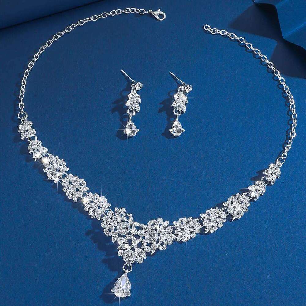 Gold Red Rhinestone Statement Jewelry Set V-Neck Necklace Earrings Bridal Wedding Prom Party Evening Glam Accessories Z260313