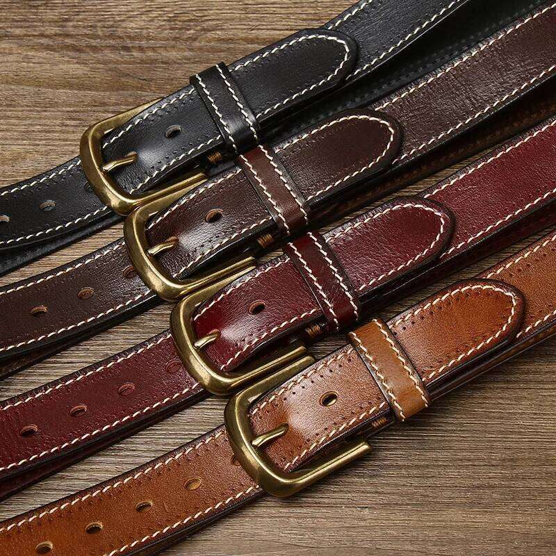 3.8CM Pure Cowhide High Quality Genuine Leather Belts for Men Korean Version Strap Male Brass Buckle Fancy Vintage Jeans Cowboy Z260226