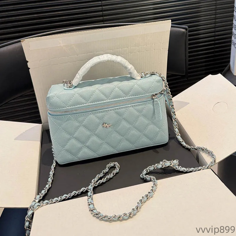 Diamonds Star Hardware Ladies Designer Shoulder Makeup Bag Silver Matelasse Chain Caviar Leather Diamond Lattice Stylish Handbag Crossbody Card Coin Wallet 19cm