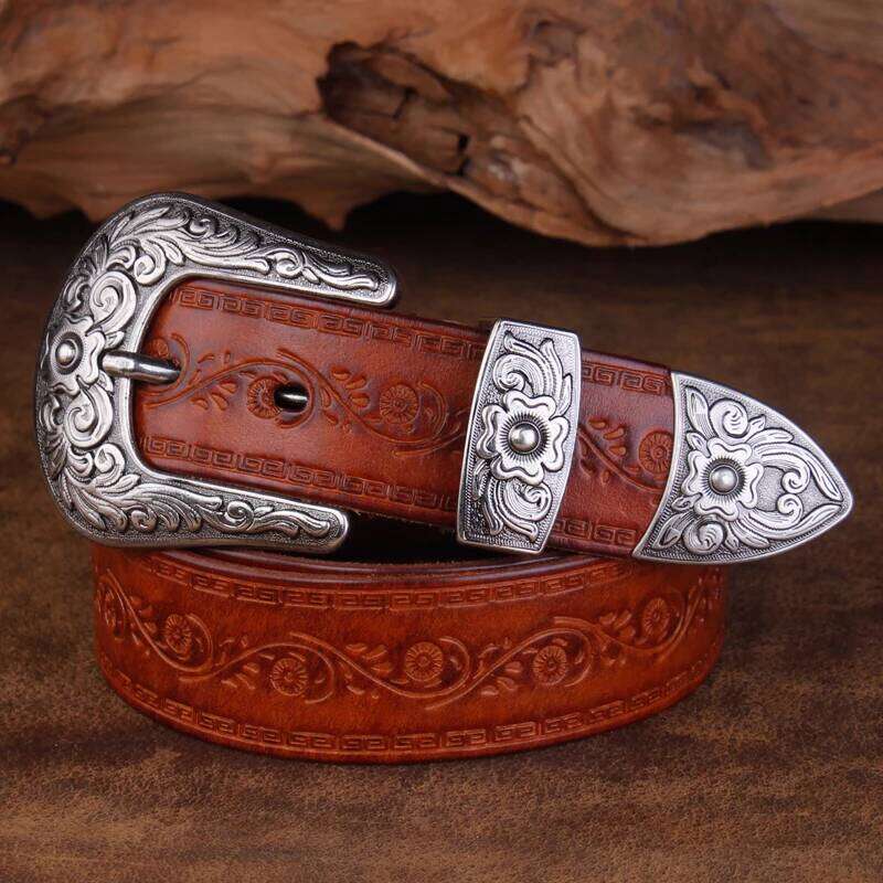 3.8cm Wide Fashion Floral Carved 100% Genuine Leather For Men High Quality Women Belts Waist Z260226