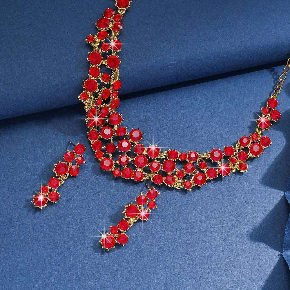 Cross border European and American Bridal Necklace Earrings Wedding Dress Flower Full Diamond Set Z260313