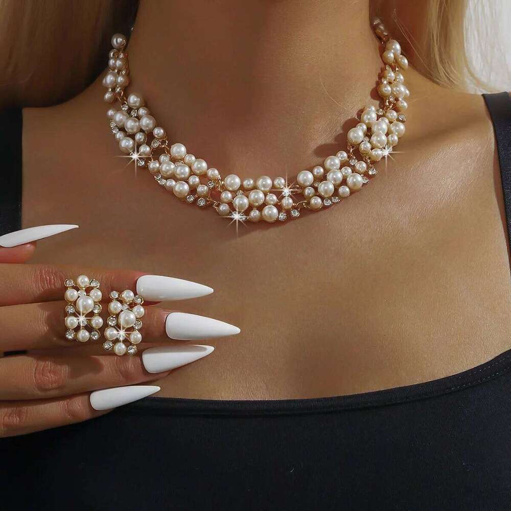 3PC Women's Fashion Multi color Imitation Pearl Necklace Earrings Jewelry Set Wedding Party Festival Gift-8352 Z260313