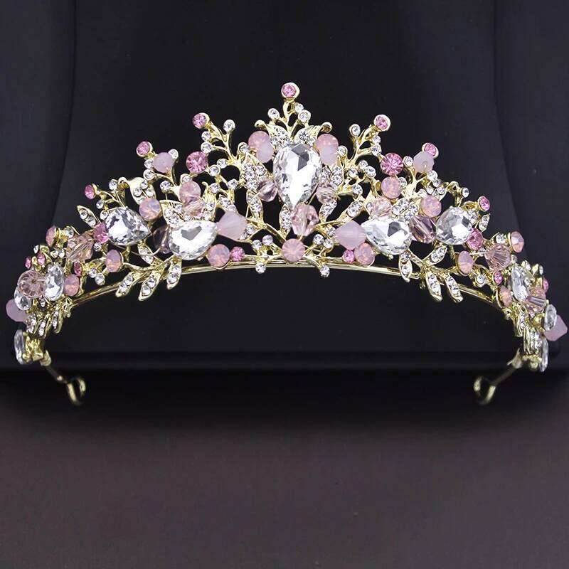 Pink Crown Bride Princess Wedding Tiaras Flower Choker Necklace Set Bridal Earring Costume Jewelry Sets Accessories Z260313