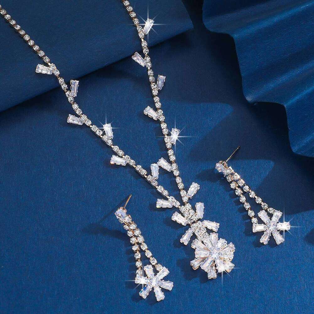 3PC Women's Fashion Geometric Flower Necklace Earrings Jewelry Set Suitable for Wedding, Party, Festival Gifts-8518 Z260313