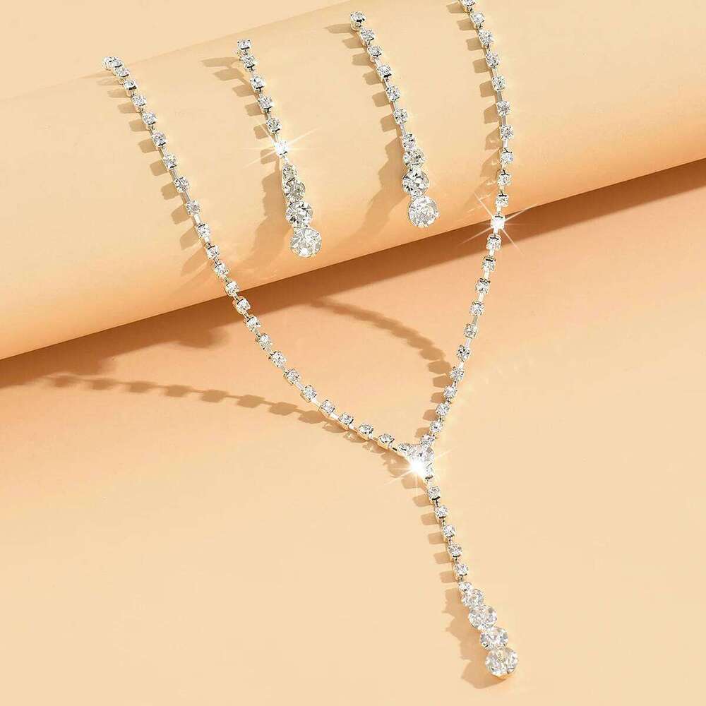 3pcs Women's Jewelry Fashion Drops Rhinestone Necklace Earring Set Bridal Wedding Accessories-8098 Z260313