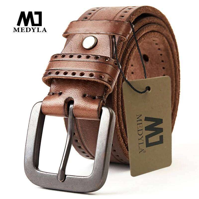 MEDYLA Men's Leather Belts Men Vintage Alloy Pin Buckle Waistband Strap Jeans For Male Cowhide Belt DSW535 Z260226
