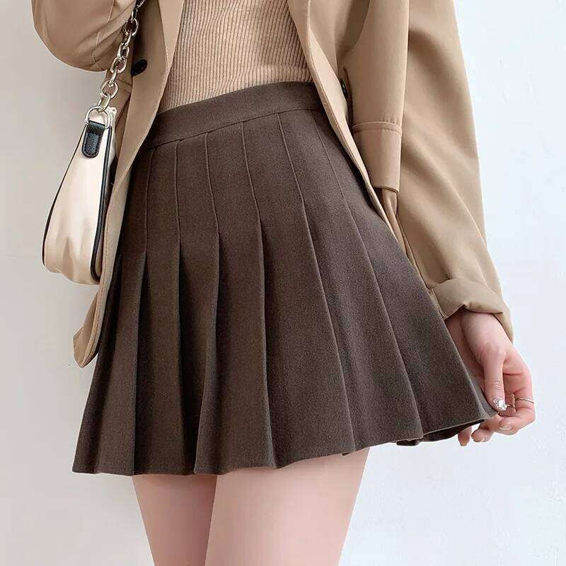 Pleated Skirt for Women Spring Woolen Short High Waist Slimming A-line Autumn Winter Z260314
