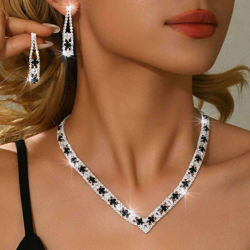 Bestselling Design Full Diamond Personalized Elegant Necklace Earrings Fashion Multi color Set Z260313