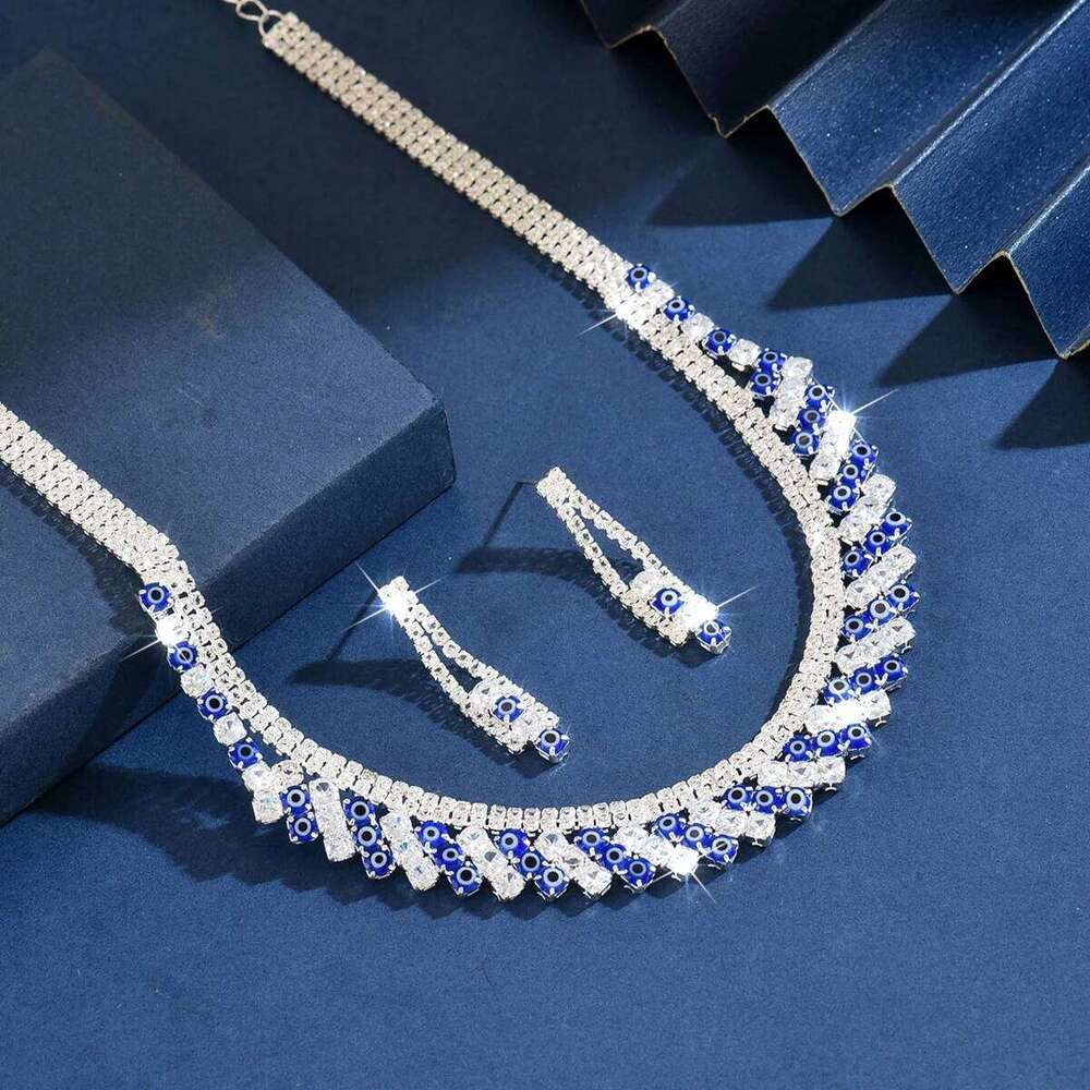 Design sense, trendy and innovative, super sparkling bare diamond necklace, earrings, two-piece set with accessories Z260313