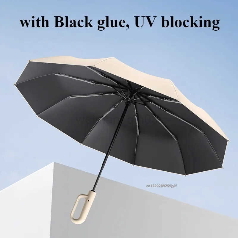 105/125CM Windproof Strong Reinforced Automatic Folding Umbrella for Men Buckle Handle UV Blocking Sun Large Parasol H260314