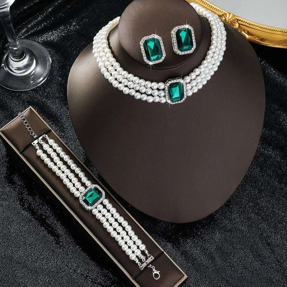 Cross border luxury pearl necklace bracelet earrings three piece set brides, versatile accessories for Europe and America Z260313