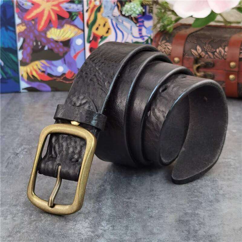 Retro Brass Buckle Super Thick Leather Cowboy Jeans Men's Ceinture Homme Waist Belt For Men MBT0540 Z260226