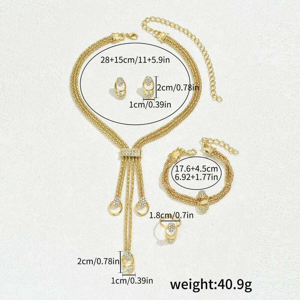 Korean Simple Pendant Necklace Earrings U Shape Inlay Zircon for Women Niche Design Collarbone Chain Finger Ring Jewelry Set Z260313
