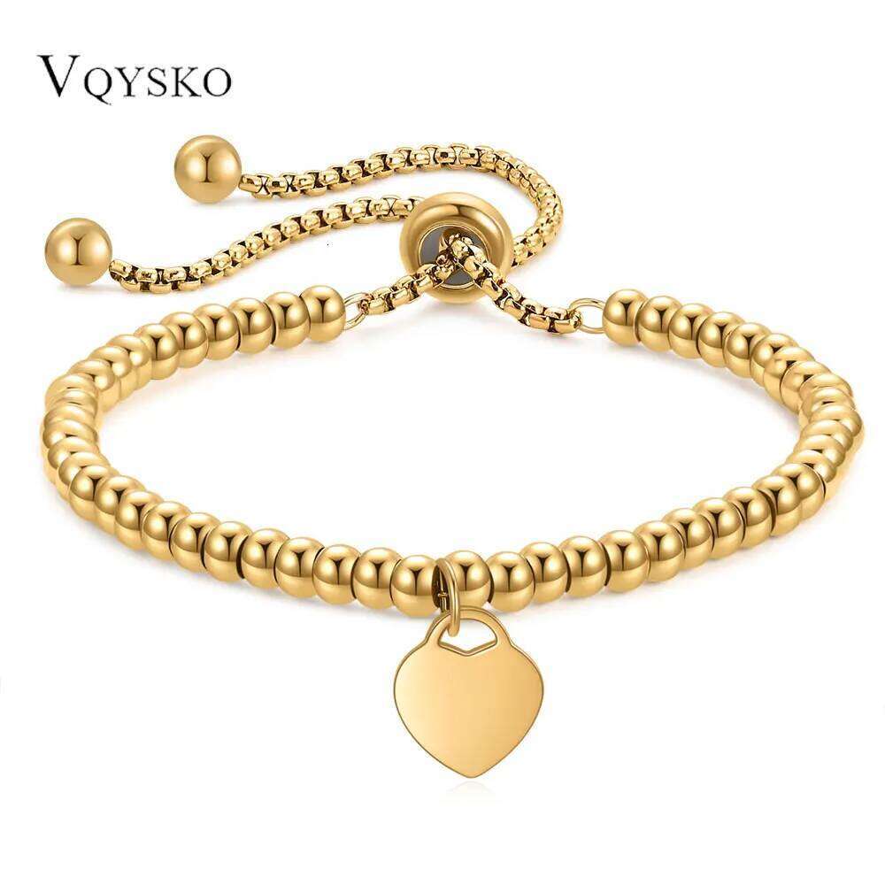 New Fashion 4mm Stainless Steel Classic Round Bead Chain Heart Adjustable Laser Logo Bracelet For Women Jewelry Gifts Z260313