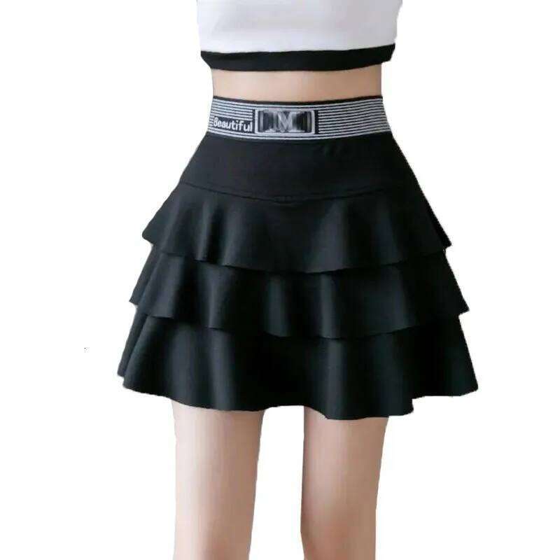 Kawaii Women's Cake Harajuku Summer Winter High Slim Unkempt Black Elastic Waist Anti-glowing Lining Mini Skirt Sexy Z260314