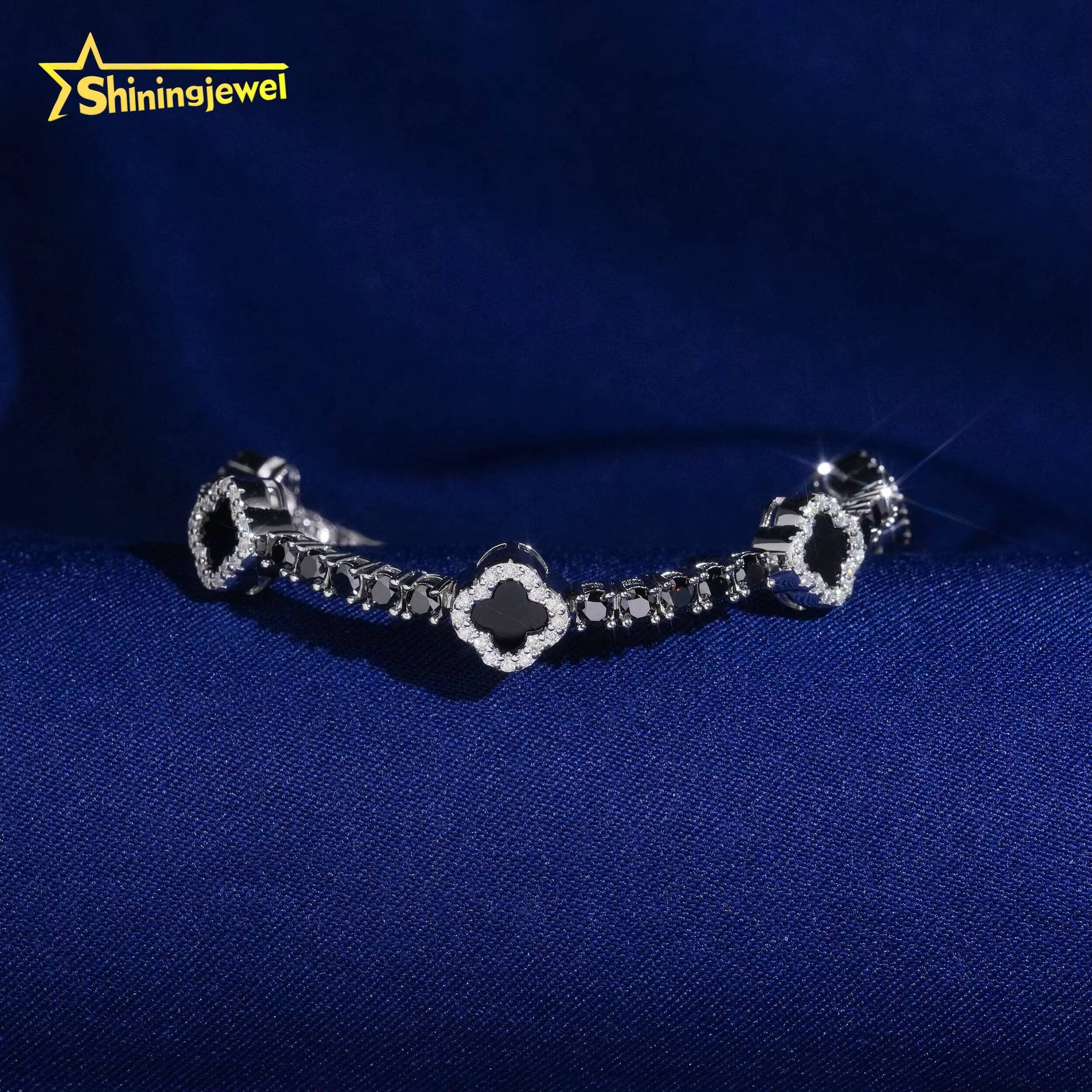 USA Warehouse Fast Delivery Clover Agate Black Moissanite Tennis Bracelet No Import Fee 3mm 925 Tennis Chain Moissanite