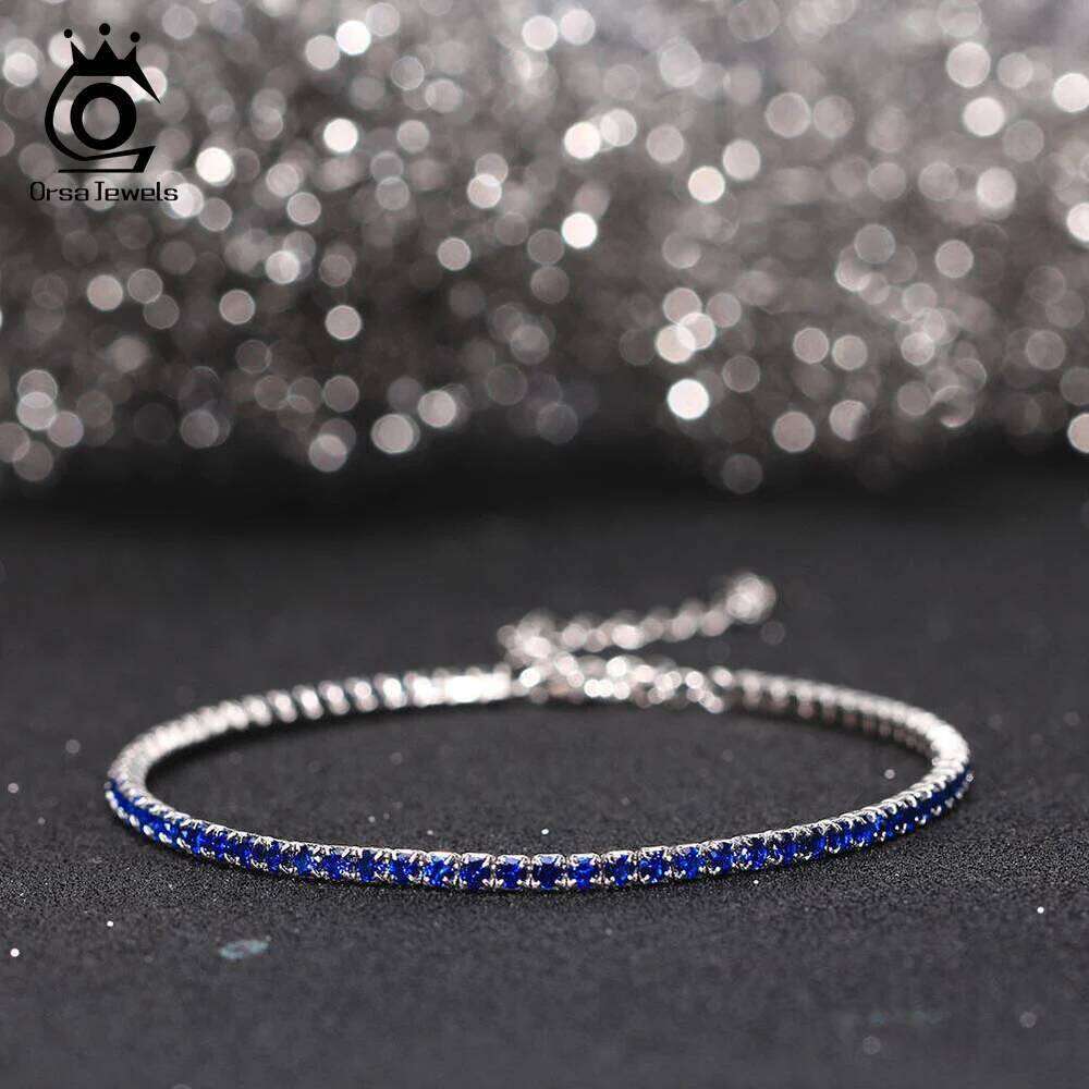 ORSA JEWELS Luxury 925 Sterling Silver Green 4A CZ for Women Adjustable 2mm Zircon Tennis Bracelet Jewelry SB191 Z260313