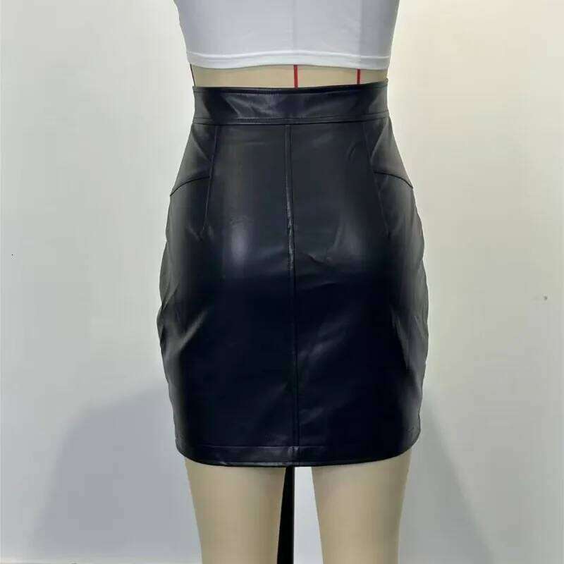 Sexy High Waist PU Leather Autumn 2025 Elegant Zipper Pocket Short Women Black Mini Skirt Z260314