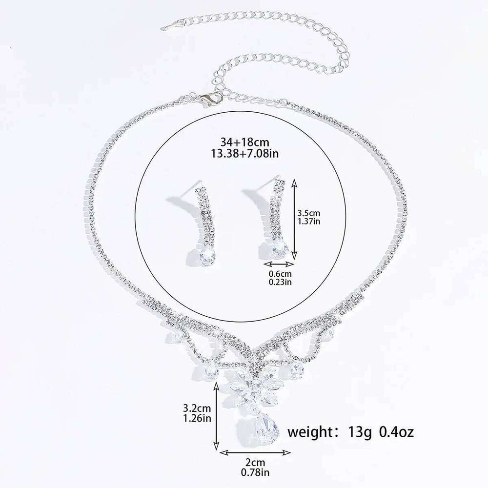 Women's Fashion Water Diamond Flower Droplet Pendant Necklace Earring Set, Design inspired First Jewelry Z260313