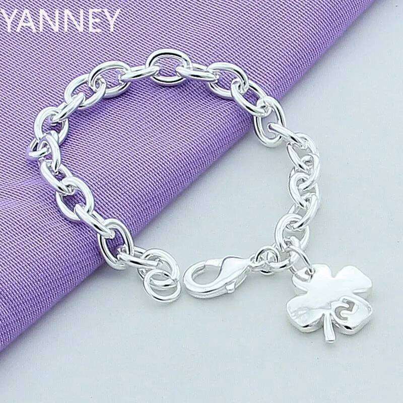 Top Quality 925 Silver Four Clover Charm Bracelet & Bangles for Women Jewelry Wholesale 8 Inches Z260313