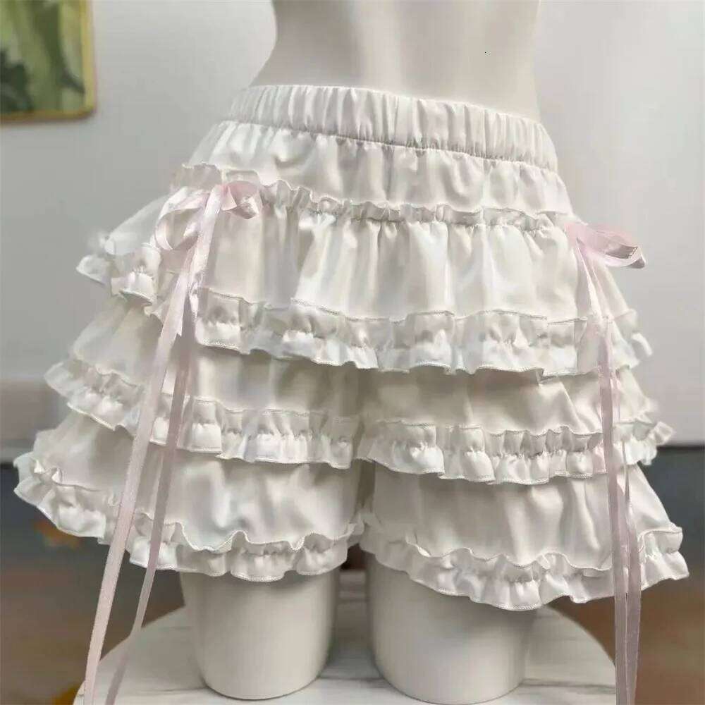 Sweet White Bow Lace Up Cake High Waist Slimming Vintage A-Line Mini Skirt for Women Summer New Arrival Japanese Style Z260314