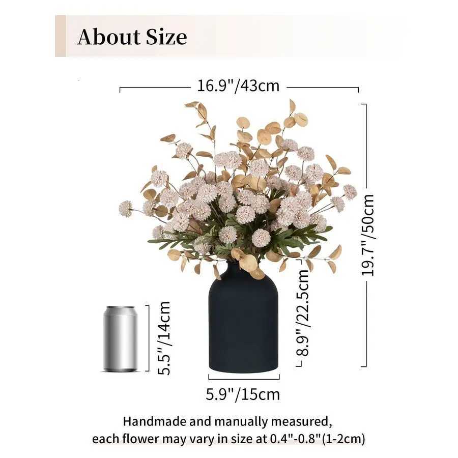Dining Table Centerpiece Decor Metal Vase with 12 Stems of Fake Mums Kiku Flower Eucalyptuses for Living Room Beige Artificial P Y260314