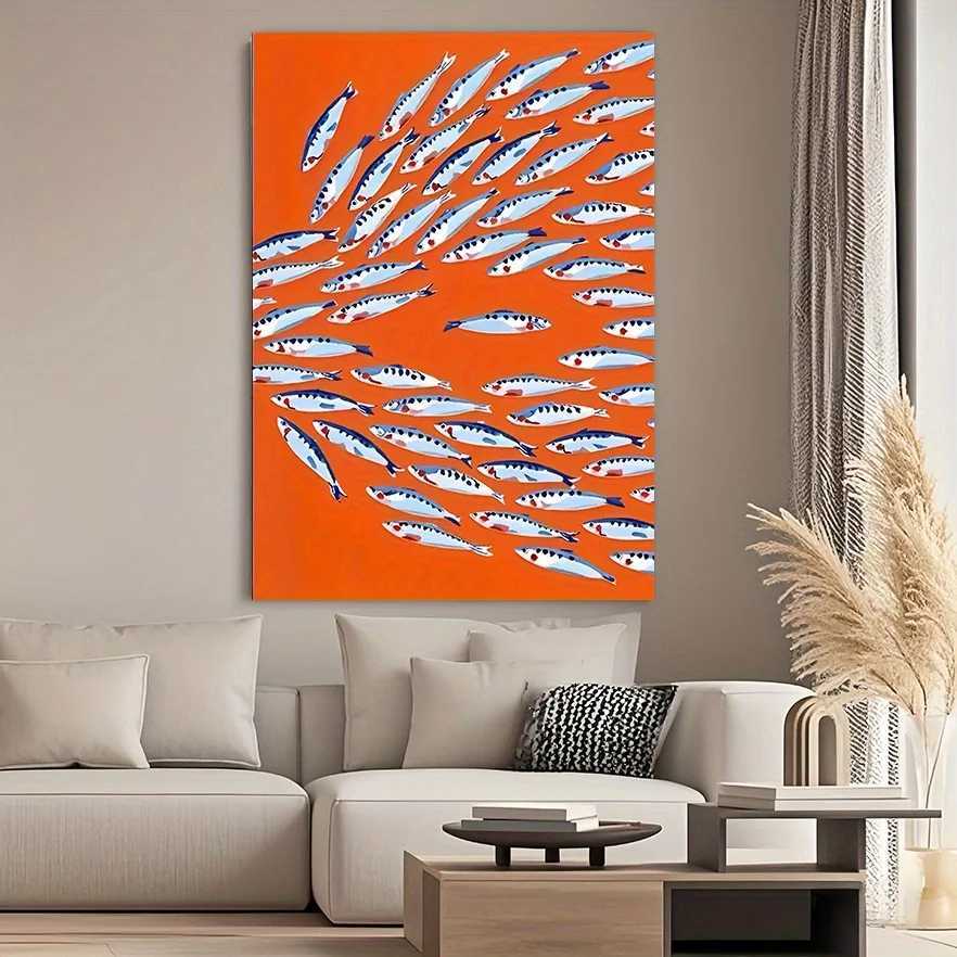 1pc Abstract Sardine Fish Canvas Art Print - 3149x4724 Frameless Waterproof Wall Decor for Living Room Bedroom Office Din D260314