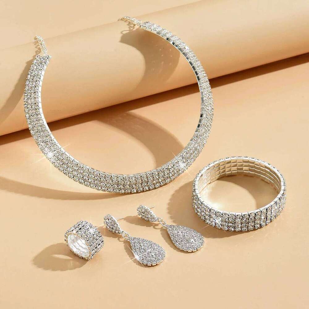 5PC Women's Fashion Copper Claw Chain Multi row Necklace Earrings Bracelet Ring Jewelry Set Wedding Banquet Party Holiday Gift Z260313