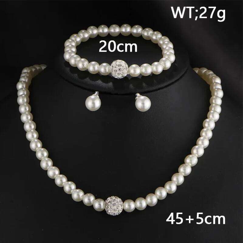 3 PCS Imitation Necklace Bracelet Earring Stud Fireball Pearl Beaded Women Luxury Bridal Party Jewelry Set Z260313