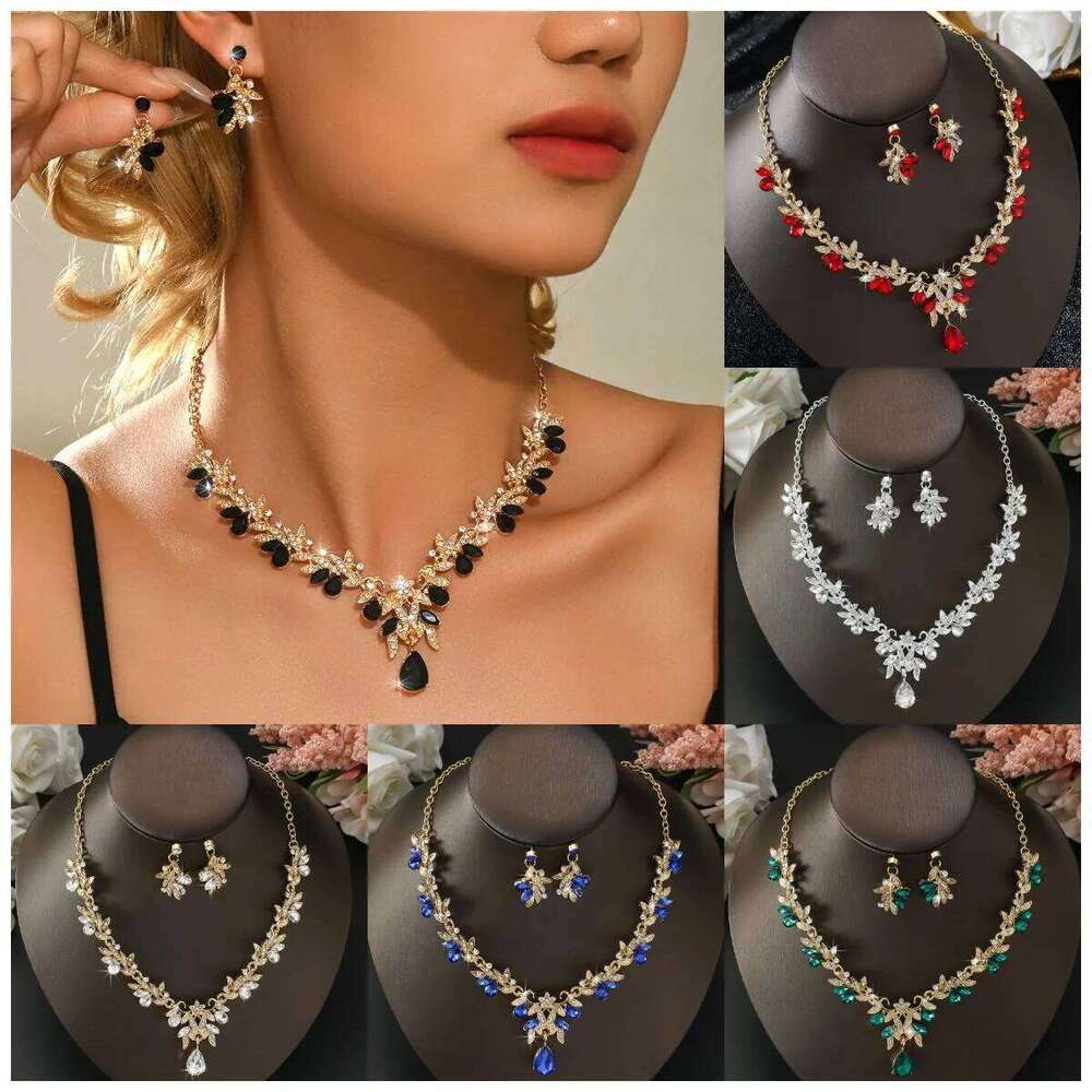 Women's Fashion Sparkling Leaf Water Drop Set, Light Luxury Style, Gorgeous and Elegant Jewelry Z260313