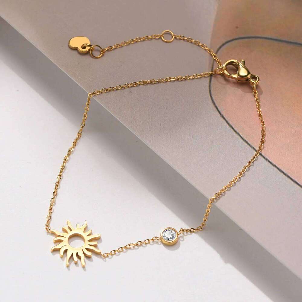 Women Chain Bracelets, Sun Moon Star Heart Geometric Triangle Charms Bracelet, Adjustable Gold Color Stainless Steel Jewelry Z260313