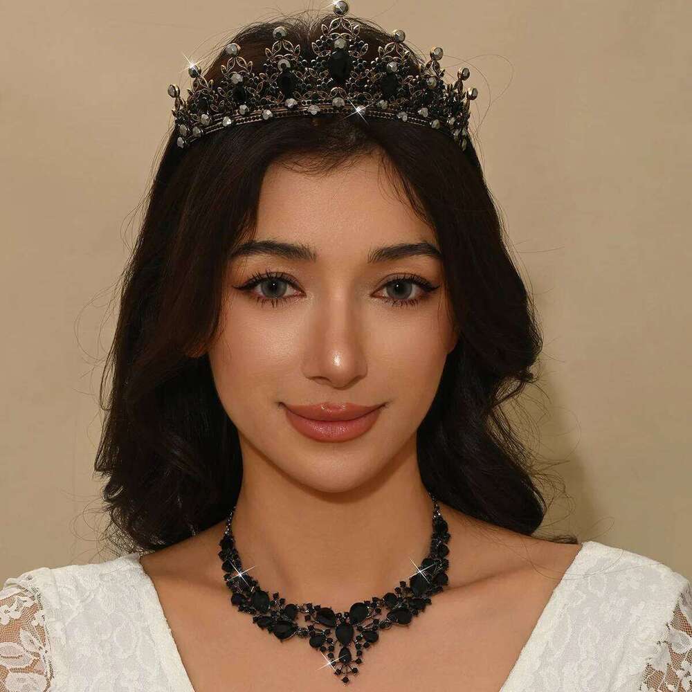 Ladies' fashionable and mysterious water droplet light luxury necklace earrings crown jewelry set wedding party holiday gift Z260313