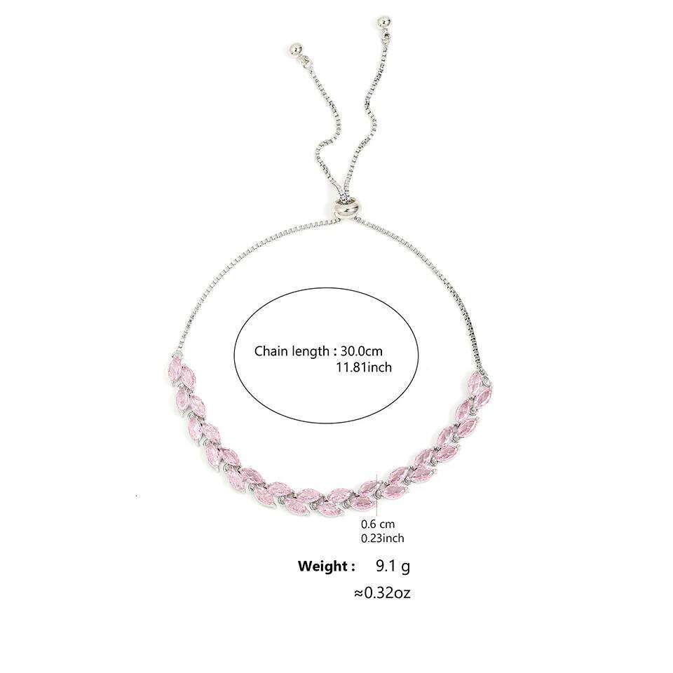 ZAKOL Shiny Pink Marquise Leaf Zircon Adjustable Charm Bracelet for Women Exquisite Wedding Engagement Jewelry New Colors Z260313