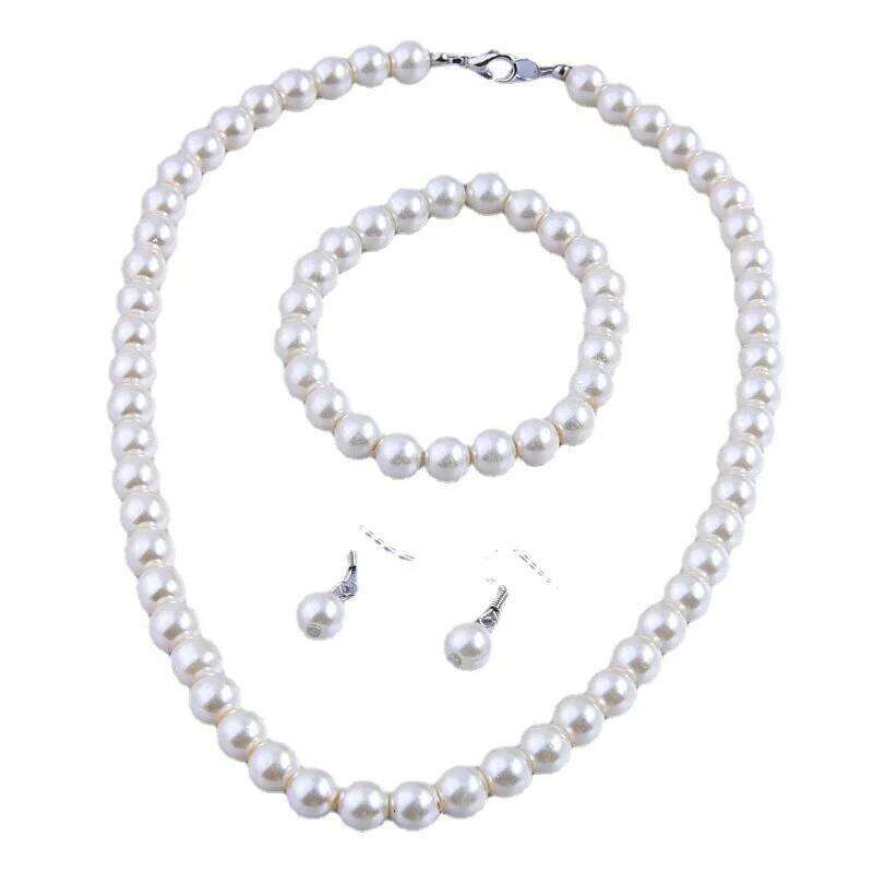 3-Piece Faux Pearl Jewelry Set Elegant Beaded Necklace, Bracelet Earrings - Ideal for Parties & Gifts Z260313