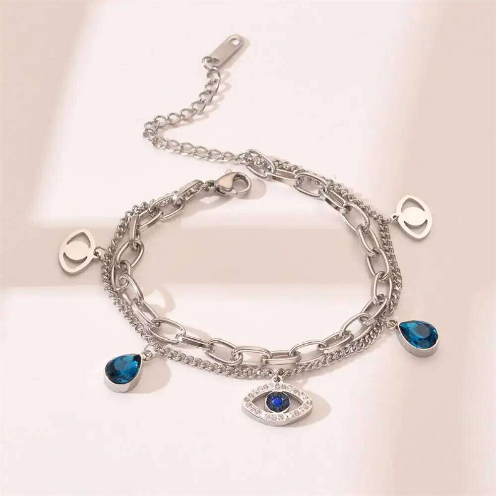 Stainless Steel Double Layer Evil Eye Charm Bracelet For Women Girl Luxury Vintage Bangle Birthday Party Wrist Jewelry Gift New Z260313