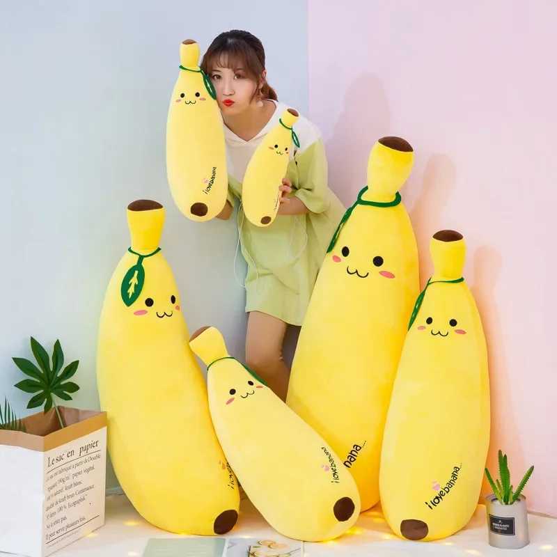 Cute Long Strip Banana Stuffed Body Pillow Large Realistic Banana Cushion Cartoon Expression Sofa Bedroom Cushion Home Decor Y260314
