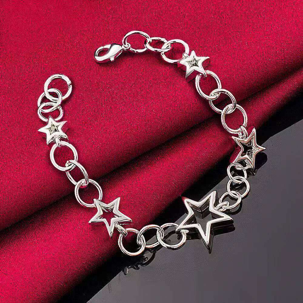 925 Sterling Silver 8 Inch Exquisite Simple Star Bracelet Women Engagement Party Gift Jewelry Wedding Fashion Z260313