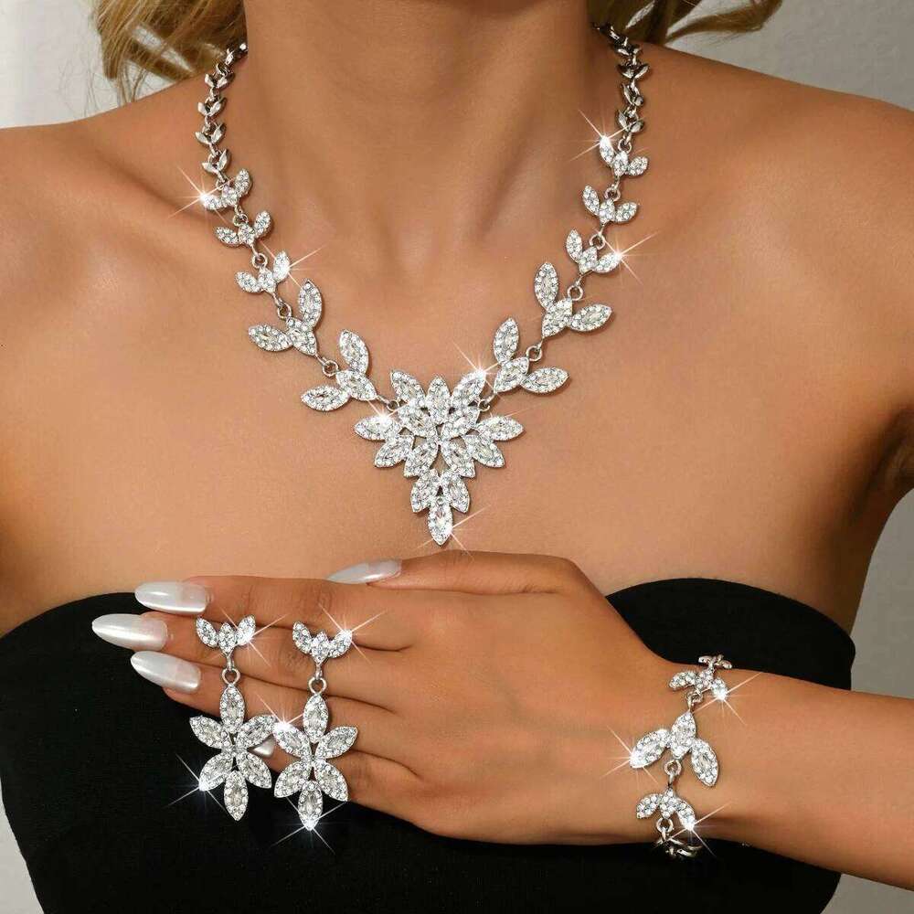 European and American jewelry necklace earrings bracelet three piece set high-end wedding dress versatile accessories Z260313