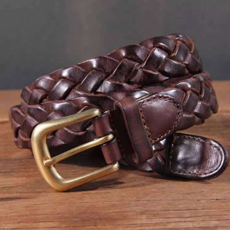 New Luxury Handmade Genuine Leather Women's Belt Jeans Casual Dress Brass Buckle Ladies Trendy Belts Fashion Waistband Z260226