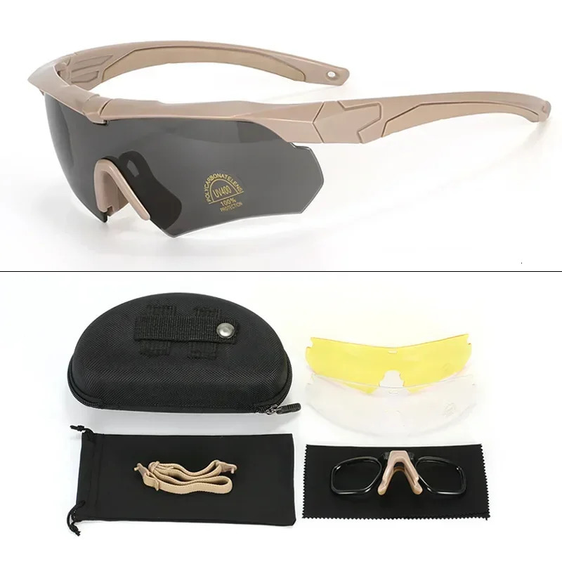HD 3 Lens Tactical Cycling Goggles CS Airsoft Windproof Army Shooting Polarized GlassesMotorcycle Cycling Outdoor Sport 260311