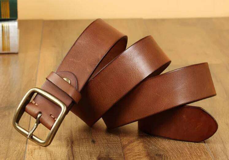 FTL Leather Pure Cowhide Handmade Retro Popular Logo Simple Youth Buckle Belt Z260226