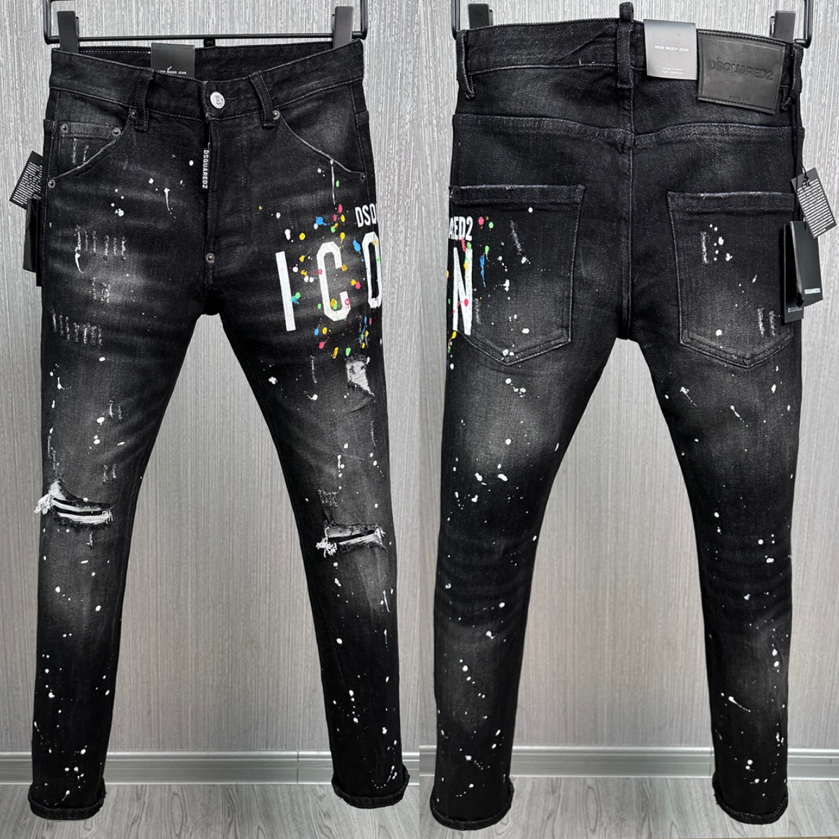 Men's jeans, free shipping, colorful paint splatter with a vintage washed effect, fashionable long pants, slim-fit classic multifunctional style