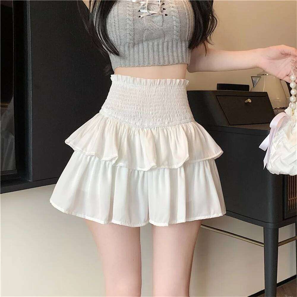 Spring Cake Pleated Skirts for Women White new Short Summer Korean Ruffled Elastic Waist Anti Glare A-line Mini Skirt Z260314