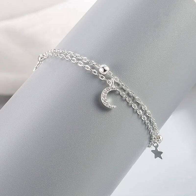 Sparking 925 Sterling Silver Star Moon For Women Girls Vintage Korean Crystal Bracelets Party Charm Jewelry Gifts Z260313