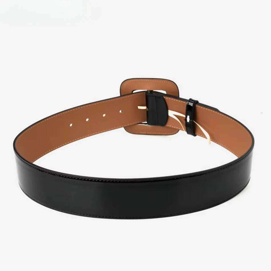 RAINIE SEAN Black Wide Ladies Belts Patent Women Genuine Leather Cowhide Fashion Big Buckle Belt for Dress Burgundy Z260226