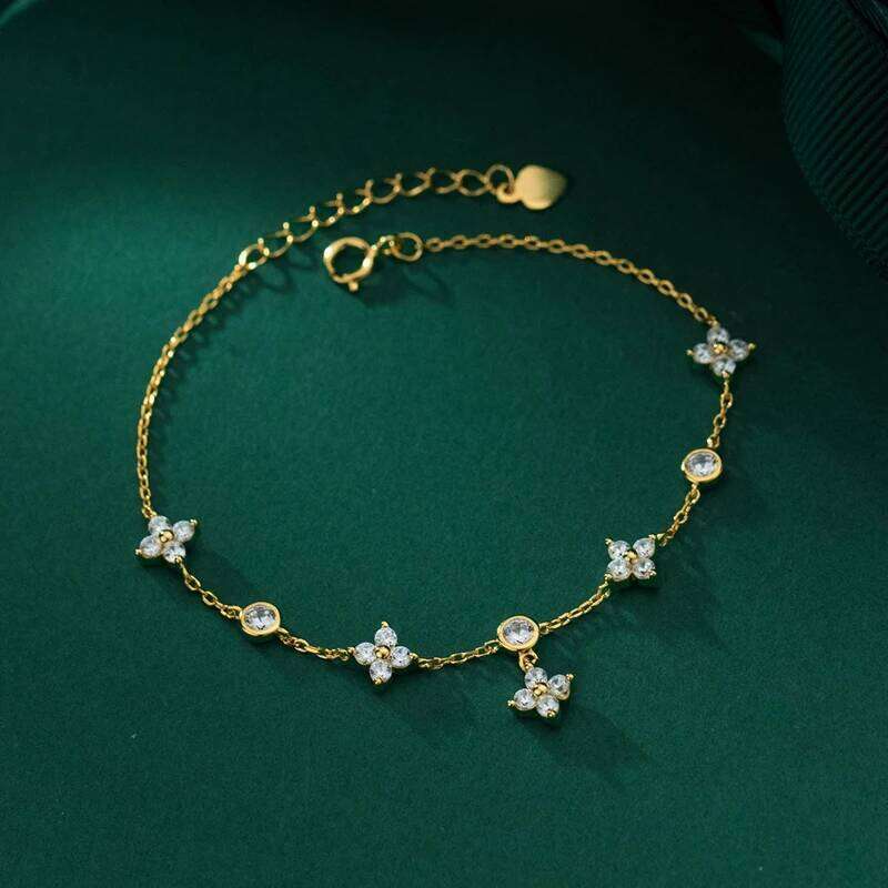 Lnngy Moissanite Bracelet With Certificate 925 Sterling Silver Four-leaf Flower Adjustable Chain Bracelets for Women 2025 Trend Z260313