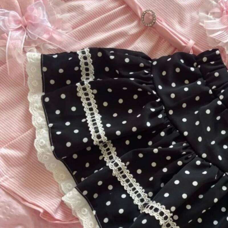 Japanese Black Polka Dot Mini Cake Skirt Summer Kawaii Design Sweet Cute Lace Skirts Harajuku Korea Chic Patchwork Outfits Z260314