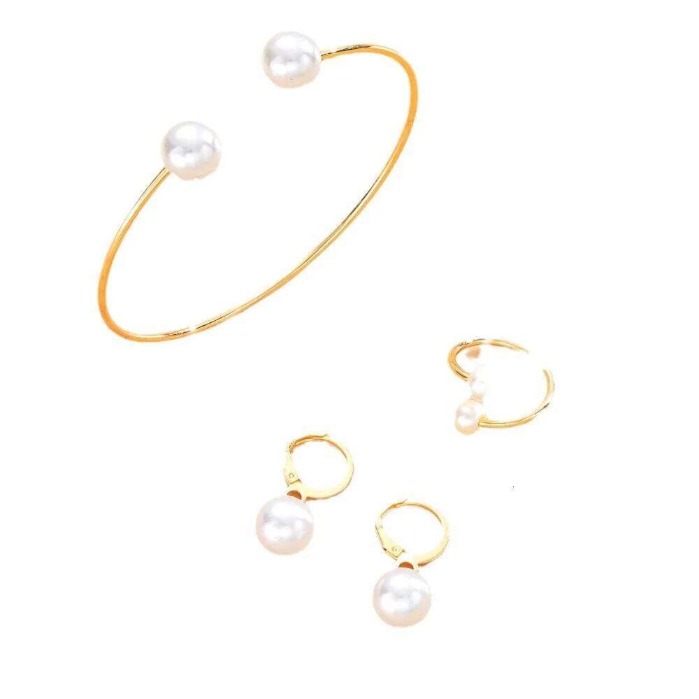 3pcs Set Fashion Minimalism Pearl Pendant Earrings Ring Opening Bangle for Women Commuting Versatile Jewelry Sets Accessory Gift Z260313