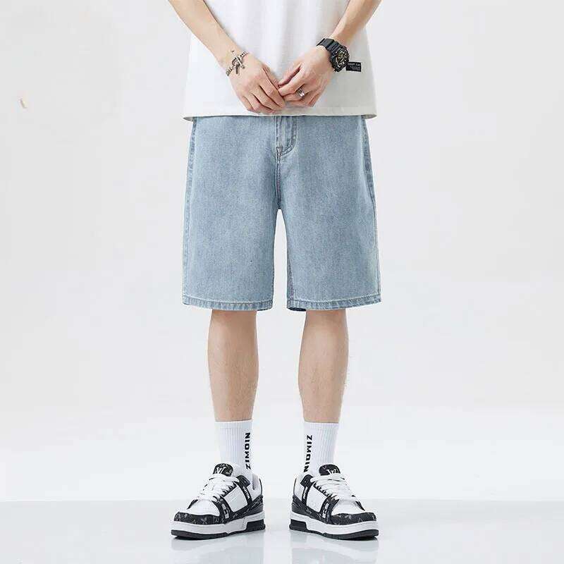 2025 Korean Style Vintage Men's Jeans Summer Loose Male Wide Leg Knee Length Shorts New Washed Fashion Short Denim Pants Z260314